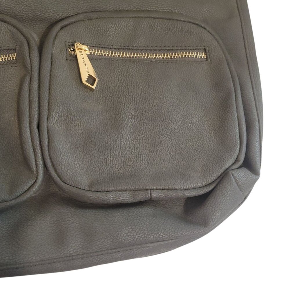 Rampage Gray Faux Leather Tote Bag With Gold Zippers & Double Straps - Picture 14 of 15